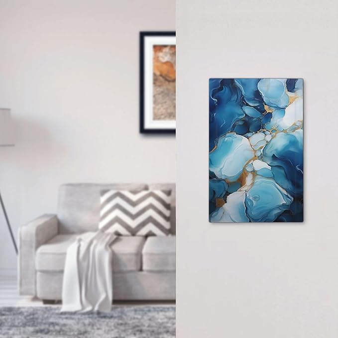 Decorative Light Switch Plate Covers Artistic Abstract Blue Marble Gold Line Painted 1 Gang No Device Switch Cover Plate Single Blank Wall Plate Switchplate Electrical Faceplate