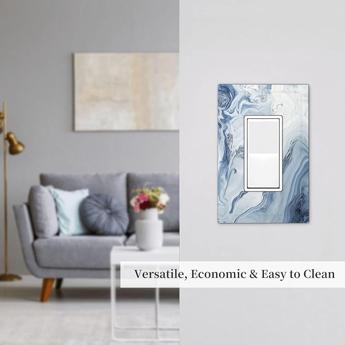 Decorative Outlet Covers Blue Marble Pattern 1 Gang Single Rocker Light Switch Cover Plate Wall Plates GFCI Faceplate for Bedroom living Room Decor