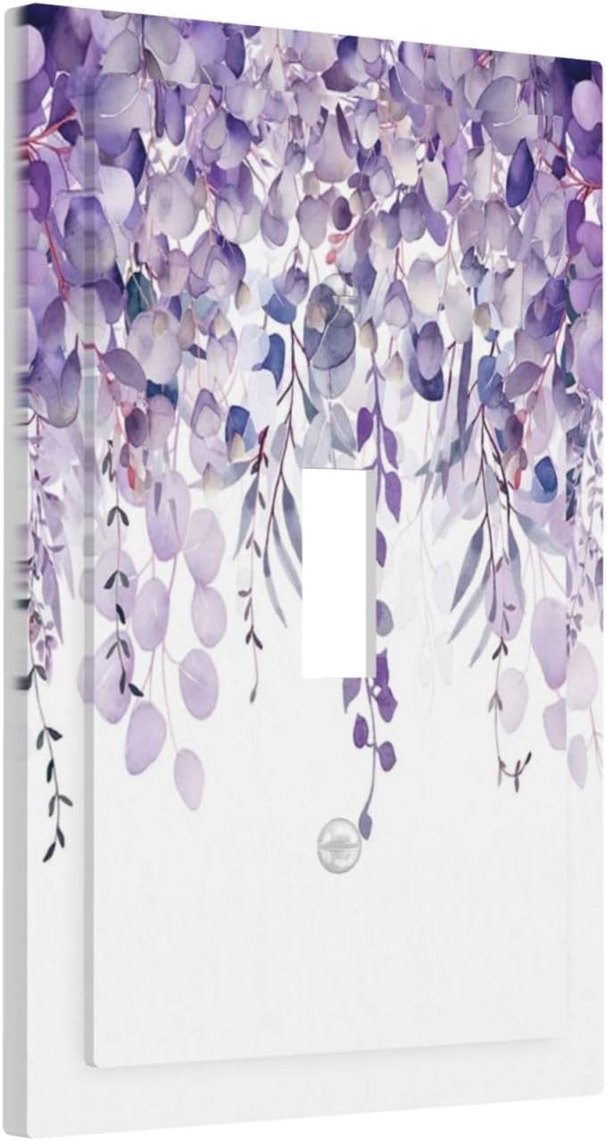 Purple Plants Leaves Eucalyptus Vine Floral Flowers Decorative Light Switch Cover 1 Gang Single Toggle Device Electrical Faceplate Switchplates Decorator Outlet Wall Plate for Bedroom Living Room