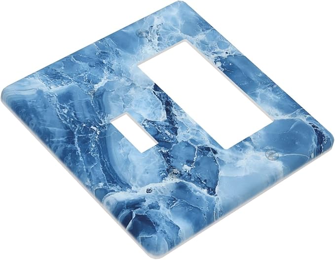 Light Switch Cover Blue Marble Abstract Luxury Modern 2 Gang Toggle Rocker Combo Socket Cover Wall Plates Decorative Switch Plates and Outlet Covers for Bathroom Bedroom Decor
