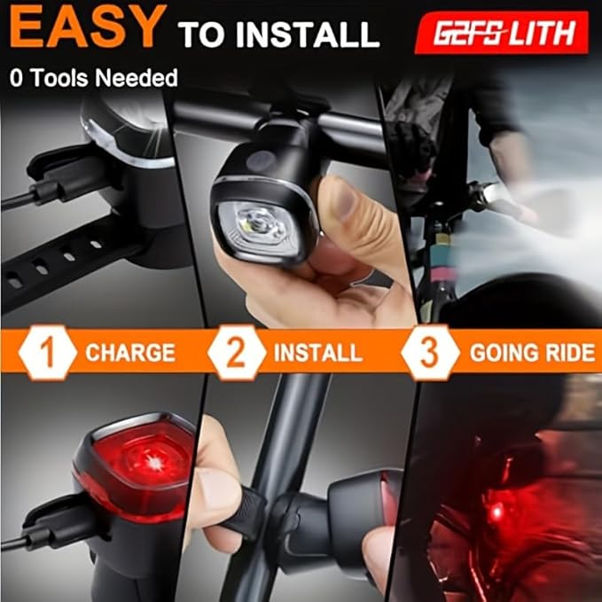 Bicycle Front & Rear Lights, Type-C Rechargeable LED Bike Light Set, IPX6,Waterproof Flashlight for Night Riding, Safety Headlight Taillight, Kids Girls Children's Bicycle Accessories