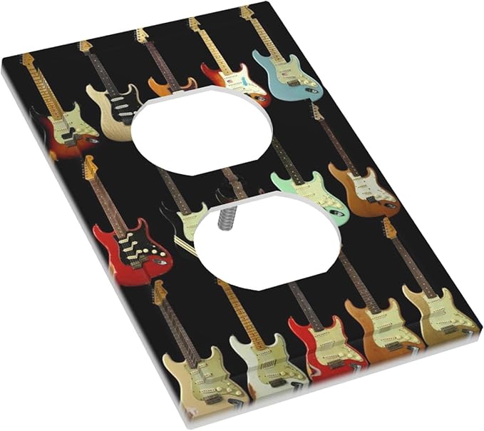 Vintage Electric Guitar Collection Duplex Wall Plate - 1-Gang Standard US Size Rock & Roll Guitar Outlet Covers for Music Studio Decor