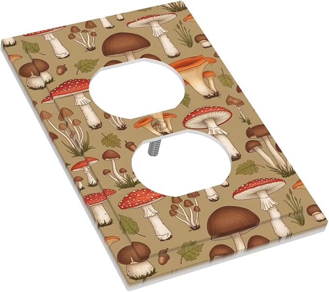 Whimsical Mycology Duplex Wall Plate - 1-Gang Standard US Size Vintage Mushroom Outlet Covers, Woodland Medley for Farmhouse Home Decor