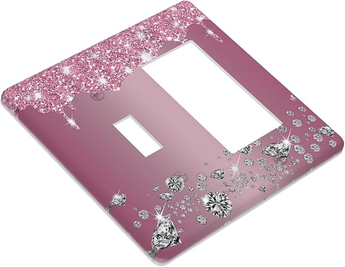 Sparkling Diamonds Pink Silver Glitter Drops Print 2 Gang Single Toggle Rocker Combination Light Switch Cover Unique Decorative Wall Plate Cover Electrical Faceplate Switchplate for Bathroom Decor