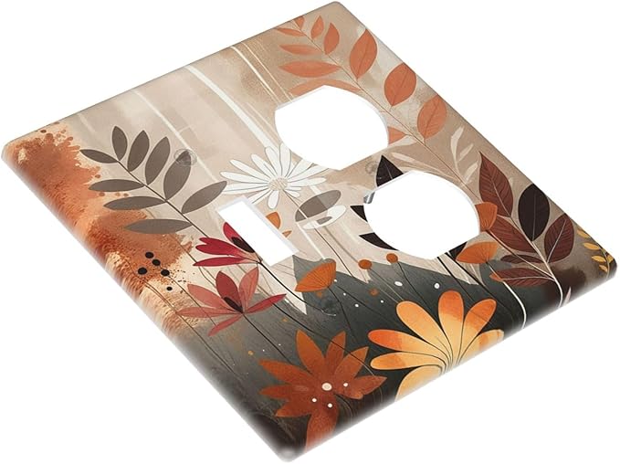 Boho Minimalist Vintage Wildflowers Plant Floral Art Watercolor Wallplates 1 Toggle 1 Duplex Electrical Gfci Faceplate Decorative Light Switch Covers Switch Plate for Bedroom Living Room Decor
