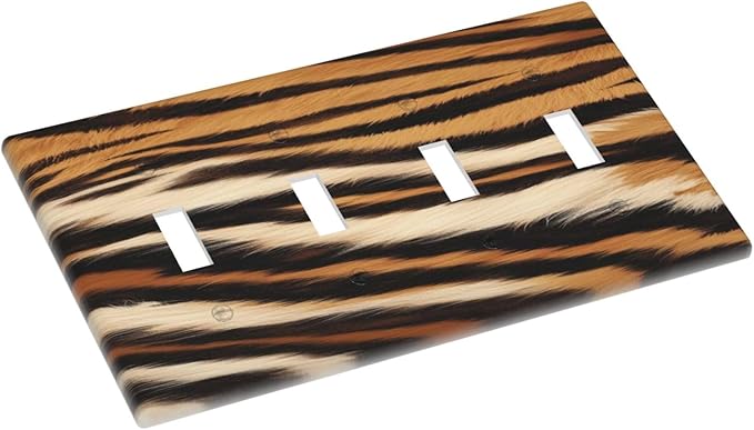 Tiger Texture Wild Animal Skin Pattern Print Light Switch Covers Quad Toggle Electrical Faceplate 4 Gang Wall Plate Decorative Switch Plates Cover for Kids Room Office Decor