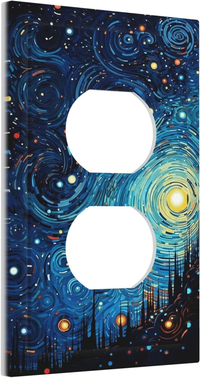 Outlet Covers Abstract Starry Night Style 1 Gang Duplex Light Switch Cover Plate Decorative Switch Plate Covers Electrical Socket Cover for Home living Room Decor