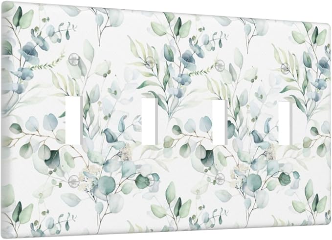 Green Eucalyptus Leaf 4 Gang Quad Toggle Device Light Switch Cover Decorative Wall Plate Decorative Electrical Faceplate Outlet Cover