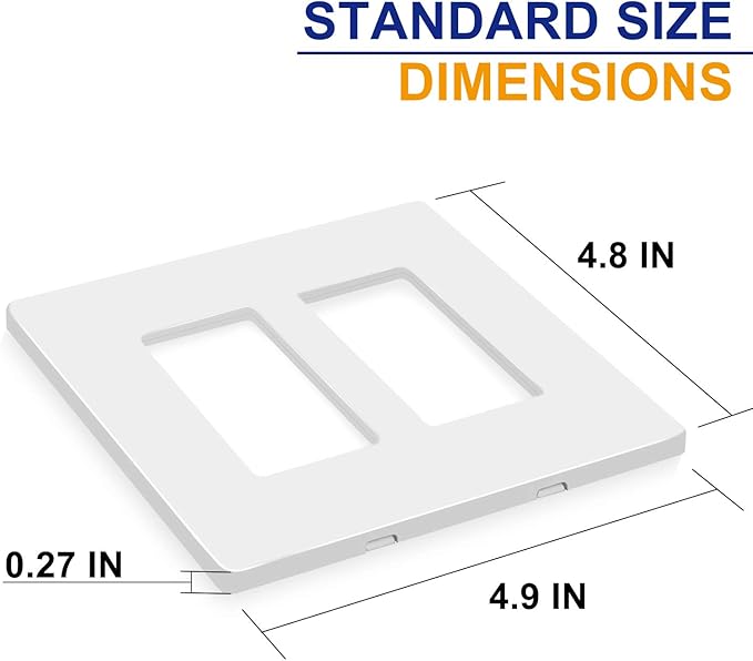 2-Gang Screwless Decorator Wall Plates, Child Safe Standard Size Outlet Cover, Unbreakable Polycarbonate Thermoplastic, Glossy White,5 Pack,UL Listed