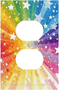 Decorative Outlet Covers Rainbowcolored Rays With White Stars 1 Gang Duplex Light Switch Cover Plate Electrical Switch plates Wall Plates Receptacle Covers for Nursery Home Decor