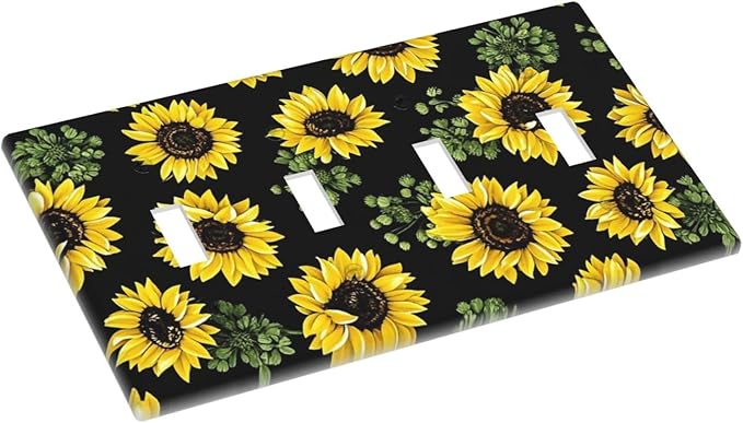 Light Switch Covers Floral Sunflower Plants Flowers Quad Toggle Electrical Faceplate 4 Gang Wall Plate Decorative Switch Plates For Bed Room Farmhouse Decor
