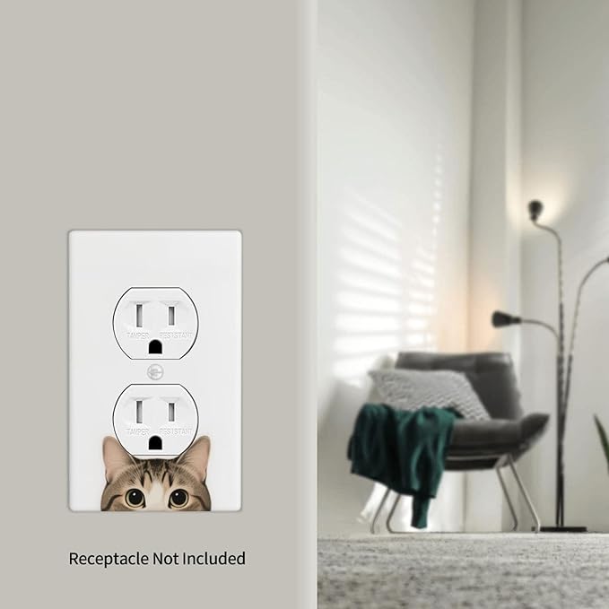 Cat Single Duplex Receptacle Outlet Cover Wall Plate Decorative 1 Gang Light Switch Covers Electrical Switchplate Home Decorate Faceplat for Bathroom Bedroom Kitchen Room 4.5 x 2.76 Inch
