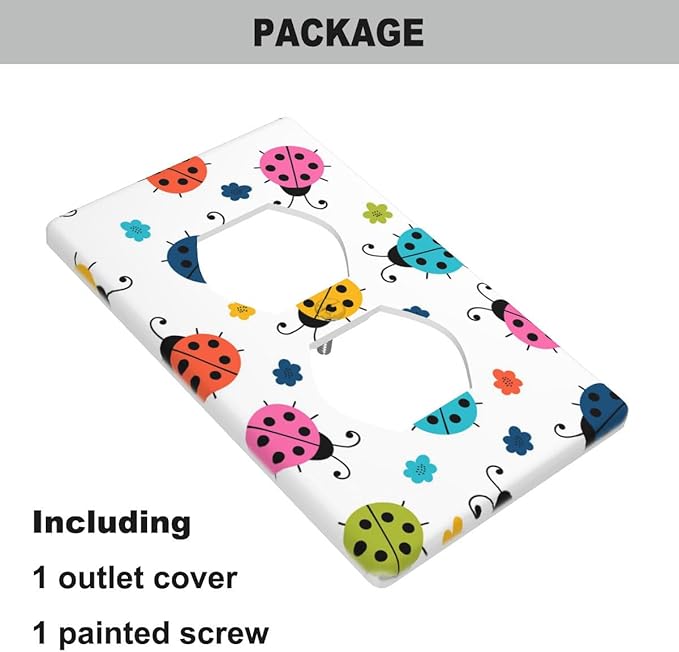 Colored Ladybug Cartoon Wall Plate Cover Cute Ladybugs Nursery Outlet Covers 1-Gang Switch Plug Duplex Cover Home Bedroom Bathroom Kitchen
