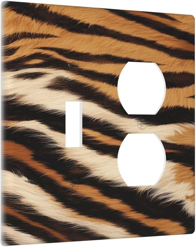 Tiger Texture Wild Animal Skin Pattern Print Wallplates 1 Toggle 1 Duplex Switch Plate Electrical GFCI Faceplate Decorative Light Switch Covers for Kids Room Office Decor