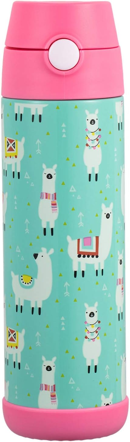 Snug Insulated Kids Water Bottle with Straw & Spout – Double-Wall Stainless Steel, Leakproof, Easy-Flip Lid – For School, Travel, Toddlers & Big Kids - Llamas, 17oz