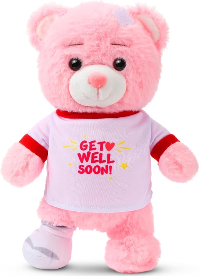 Deekin Get Well Soon Gifts for Kids Injured Recovery Bear Stuffed Animal Gifts Bear for Kids Adult with Broken Arm After Surgery Soft Bandage Plush 10 Inches (Pink,Leg Injury)