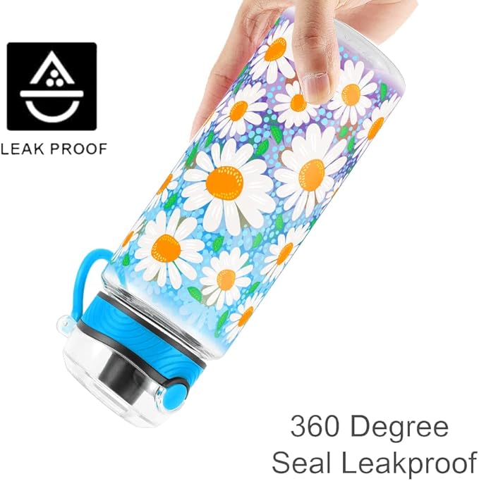 Home Tune Cute Water Bottle for School Kids Girls, BPA FREE Tritan & Leak Proof & Easy Clean & Carry Handle, 23oz/ 680ml - Daisy