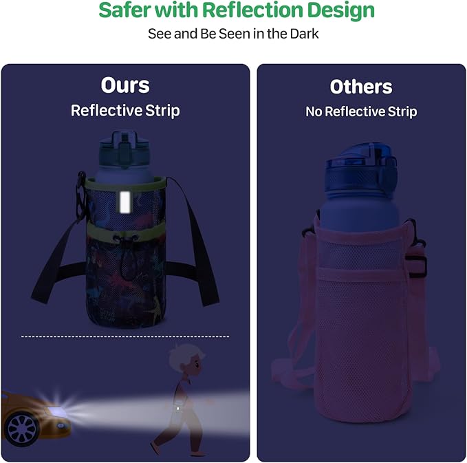 Water Bottle Carrier for Kids - Water Bottle Holder with Strap, Boys Girls Water Bottle Sling Bag for 10/12/14/16/18Oz Water Bottles Walking Hiking Camping