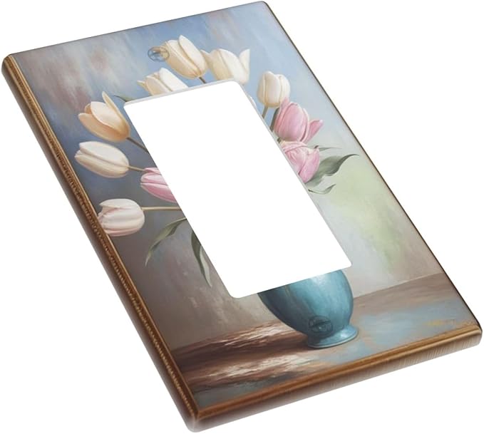 Decorative Art Light Switch Covers Tulips In Vase 1 Gang Rocker Outlet Wall Plate Switchplate Electrical Faceplate for Home Decor