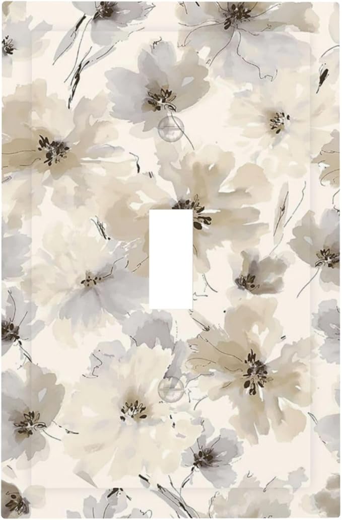 Decorative Light Switch Cover Plate Beige Flower Watercolor Flower 1 Gang Single Toggle Wall Plate Electrical Outlet Covers Decorate Switch Plate Cover for Bedroom Home Decor
