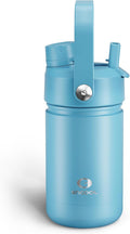 Kids Insulated Water Bottle with Straw - 12oz Stainless Steel Water Bottle with Dual Spouts, Leak-Proof, BPA-Free, Double Wall Vacuum Keeps Cold for 24 Hours for Sports, Travel, School (Pewter Blue)