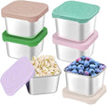 HTEVW 6Pack Stainless Steel Snack Containers for Kids, Easy Open Leak Proof Metal Toddler Snack Containers with Silicone Lids, Stackable Metal Toddler Lunch Box for Daycare, School and Travel (6oz)