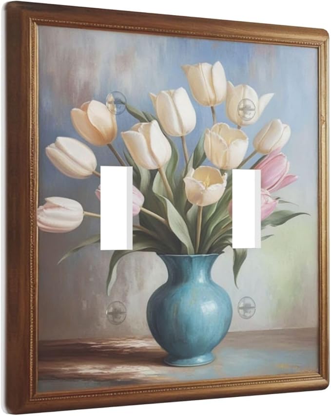 Decorative Art Light Switch Covers Tulips In Vase 2 Gang Double Toggle Wall Plate Decorative Switchcover Electrical Switchplate for Home Decor