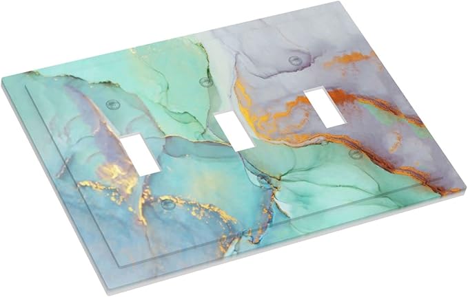 Teal Green Marble 3 Gang Triple Toggle Light Switch Wall Plate Cover Decorative Electrical Faceplate for Rustic Barn Door Home Living Room Decorate 6.7" x 4.8