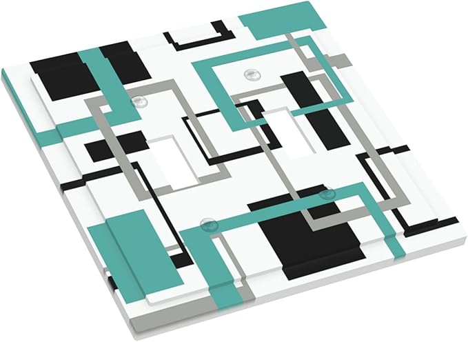 Geometric Turquoise Black Gray Modern Abstract Boho Decorative Switch Plates 2 Gang Double Toggle Outlet Light Switch Cover Wall Plate Electrical Faceplate for Office Nursery Decor