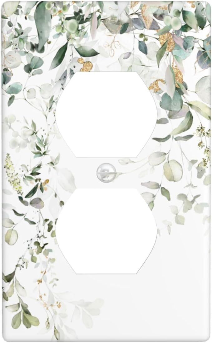 Green Leaves Watercolor Outlet Covers Decorative Electrical Outlets Duplex Outlet 1-Gang Wall Plate Receptacle Wall Outlet Cover