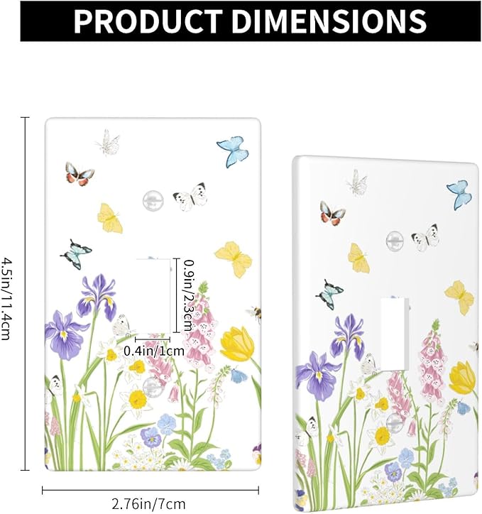 Flower Butterfly Light Switch Cover Plates Decorative Single Toggle Wall Plate, 1 Gang Lightswitch Cover