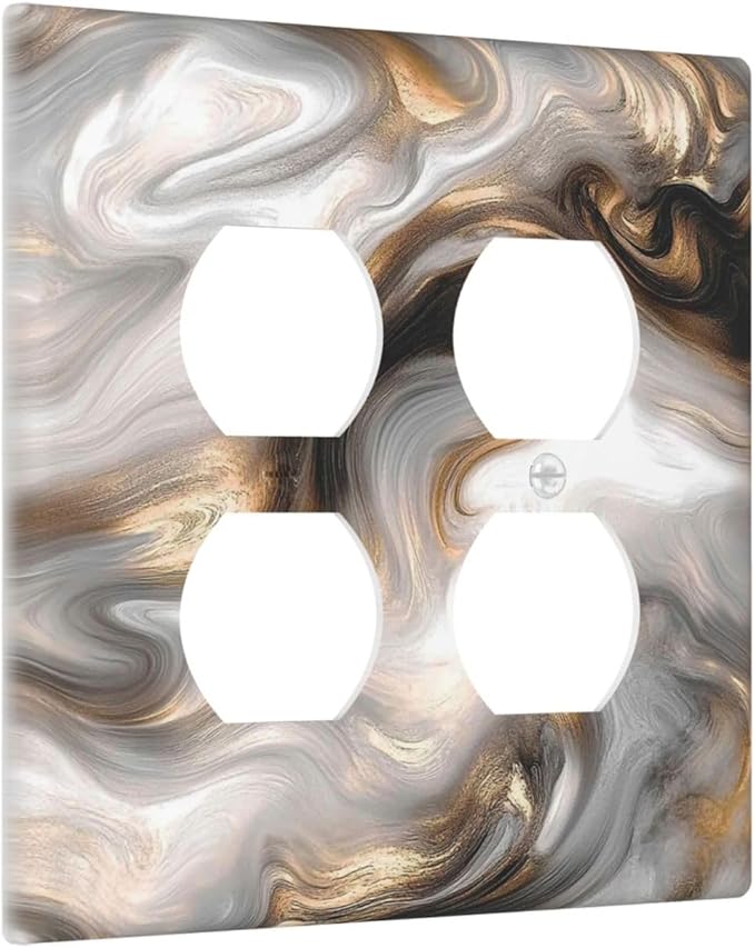 Outlet Covers Grey Brown Swirl Marble Texture 2 Gang Double Duplex Decorative Light Switch Covers Electrical Wallplates Socket Faceplate For Bathroom Kitchen Decor