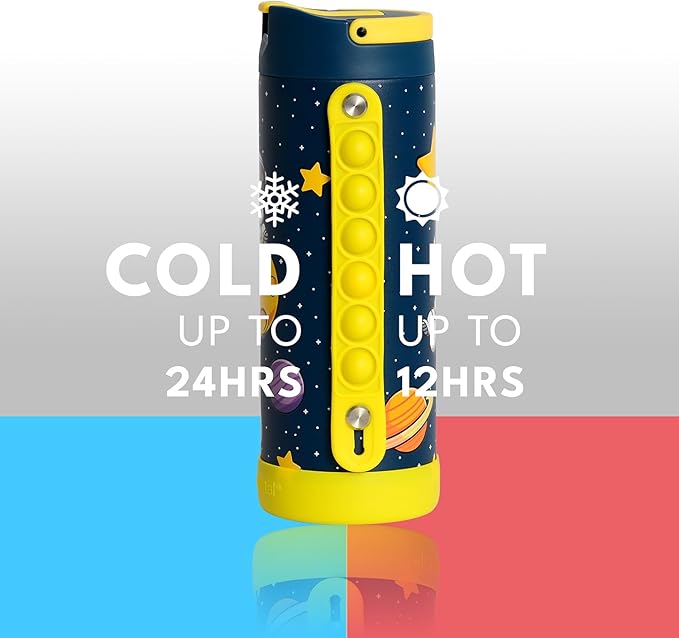 Elemental Iconic Kids Water Bottle for School - 100% Leak-Proof Insulated Water Bottles with Straw Lid & Pop-It Handle for Boys & Girls - Triple-Wall Insulated & BPA-Free, 14oz – Little Astronaut