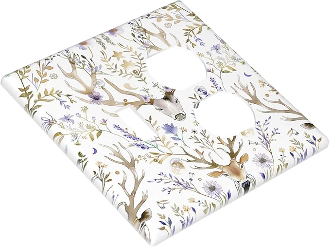 Wallplates Gothic Retro Floral Damask Elk Wild Flower 1 Toggle 1 Duplex Switch Plate Electrical Gfci Faceplate Decorative Light Switch Covers For Bed Room Living Room Decor