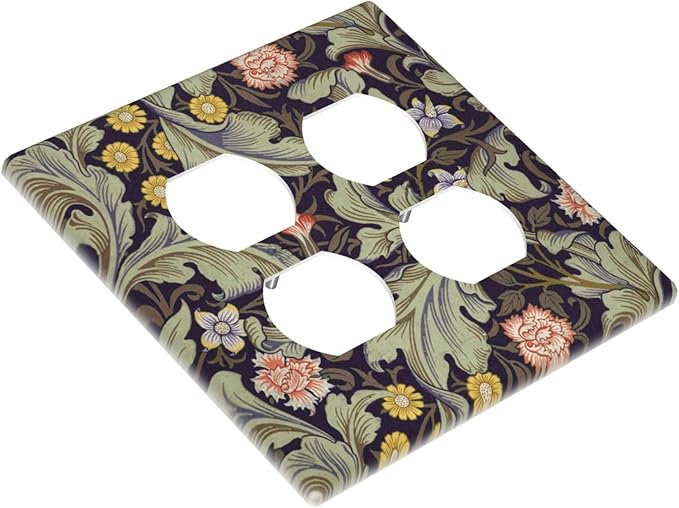 Boho William Morris Floral Green Leaves Flower Outlet Covers 2 Gang Double Duplex Decorative Light Switch Covers Electrical Wallplates Socket Faceplate for Farmhouse Home Decor