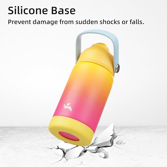 Konokyo Insulated Water Bottle with Straw Lid,18 oz Stainless Steel Vacuum Metal Bottle with Silicone Handle,Rainbow