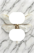 White Gold Marble Dragonfly Abstract Modern Outlet Covers 1 Gang Duplex Light Switch Cover Decorative Switch Plates Electrical Receptacle Faceplate Wall Plate for Bathroom Home Decor