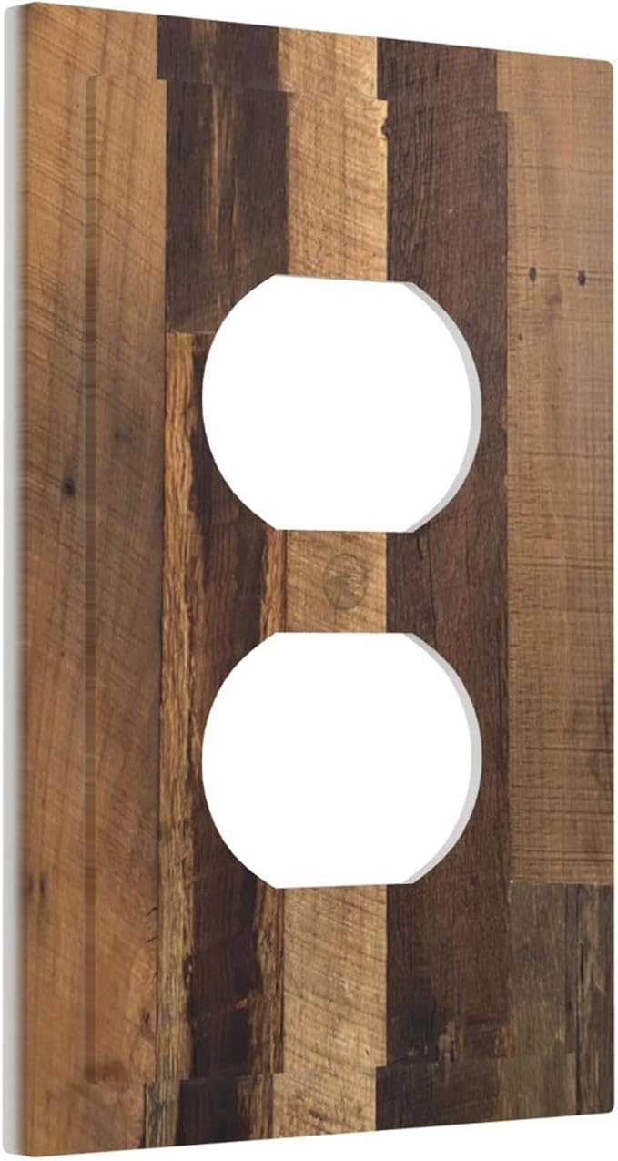 Outlet Covers Natural Wood Brown Wooden Planks 1 Gang Duplex Light Switch Cover Decorative Switch Plates Electrical Receptacle Faceplate Wall Plate For Farmhouse Cabin Decor