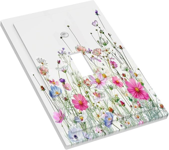Decorative Light Switch Cover Boho Colorful Flowering Plant Wild Flower 1 Gang Single Toggle Device Electrical Faceplate Switchplates Decorator Outlet Wall Plate For Bed Room Living Room