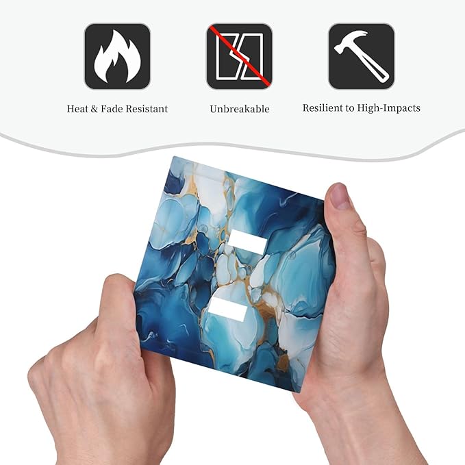Decorative Light Switch Plate Covers Artistic Abstract Blue Marble Gold Line Painted 2 Gang Wall Plate Double Toggle Switch Cover Plate Electric Dual Device Electrical Faceplate