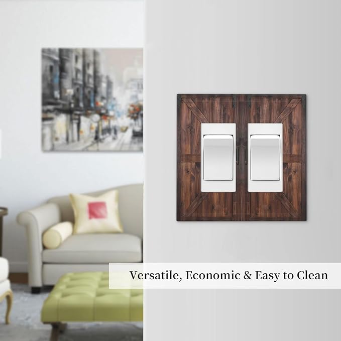 Rustic Barn Doors Vintage Brown Wood Plank Print Decorative Outlet Covers 2 Gang Double GFCI Rocker Electrical Wall Panels Light Switch Cover Plate for Farmhouse Home Decor