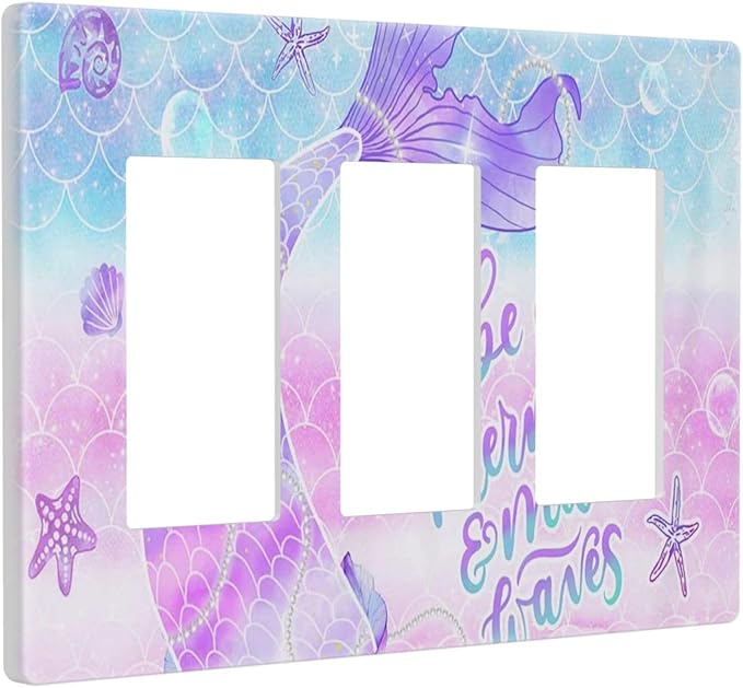 Purple Mermaid Tail Scales 3 Gang Triple Rocker/Decorator Light Switch Wall Plate Cover Decorative Gfci Electrical Faceplate Switchplate Room Decorate