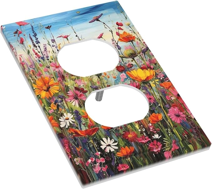 Colorful Wildflowers Painting Floral Flower Outlet Covers 1 Gang Duplex Light Switch Cover Decorative Switch Plates Electrical Receptacle Faceplate Wall Plate for Bedroom Living Room Decor