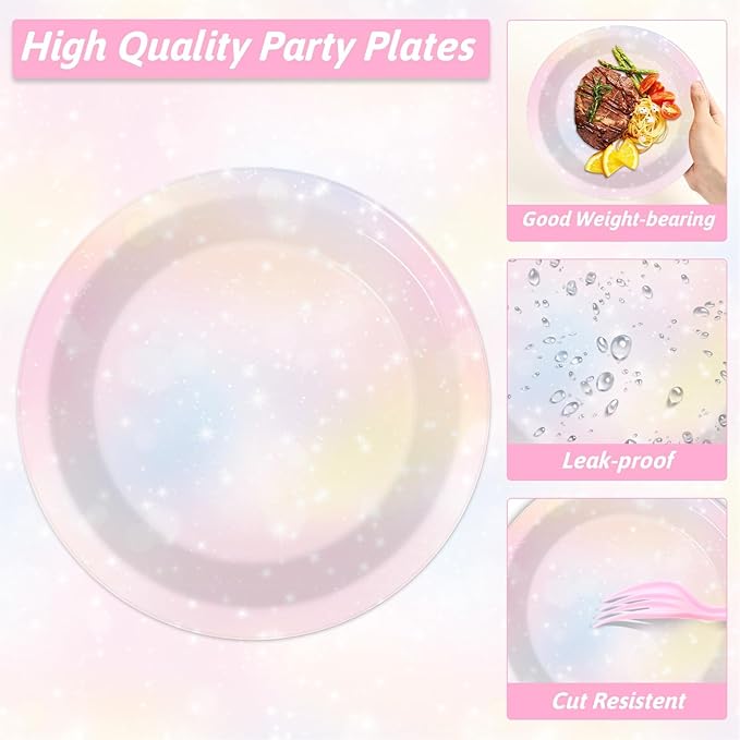 200pcs Pastel Rainbow Party Plates Napkins Pastel Paper Tableware Set Rainbow Cloud Cake Dessert Disposable Dinnerware Themed Party Decoration for Baby Shower Birthday Decor Supplies Serves 50