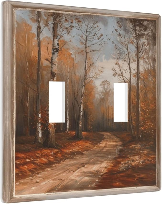 Decorative Art Light Switch Covers Maple Path 2 Gang Double Toggle Wall Plate Decorative Switchcover Electrical Switchplate for Home Decor