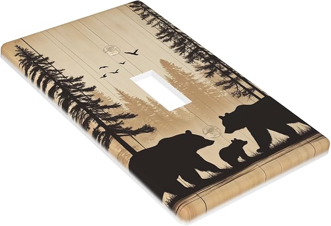 Cabin Bear Woodland 1-Gang Toggle Light Switch Plate, Rustic Wooden Bear Wall Plate for Cabin, Lodge, Farmhouse & Bedroom