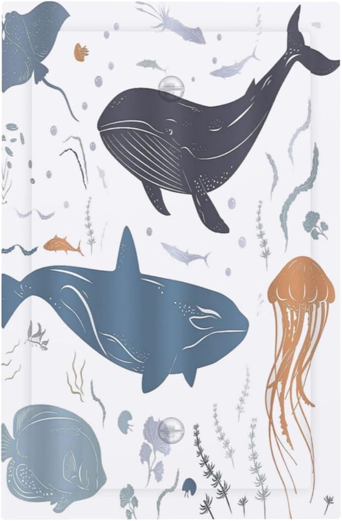 Kids Sea Animal Decorative 1 Gang Decorative light switch plate Blank Wall Plate No Device Switchplate Electrical Faceplate for Nursery Kidsroom Bedroom Decor