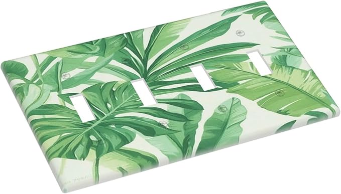 Light Switch Covers Tropical Palm Tree Leaf Green Plant Quad Toggle Electrical Faceplate 4 Gang Wall Plate Decorative Switch Plates For Bed Room Living Room Decor