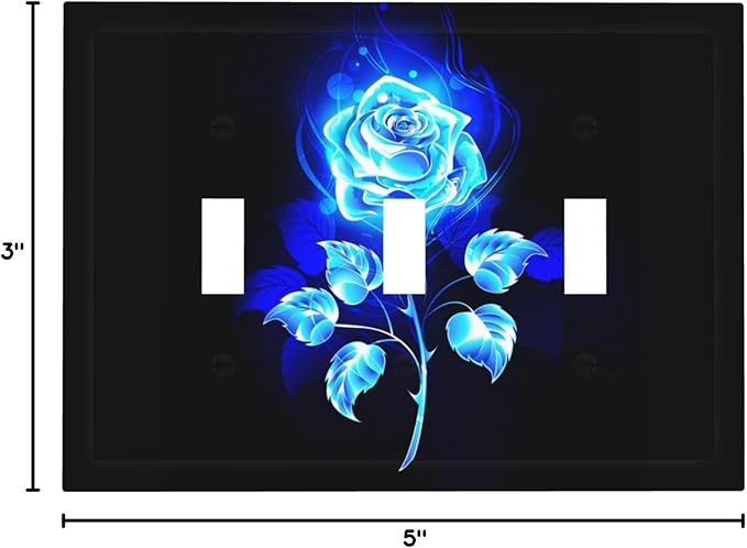 Blue Golden Rose Flower 3 Gang Light Switch Plate Decorative Triple Toggle Wall Plate Cover Electrical Faceplate for Bathroom Home Living Room Decorate