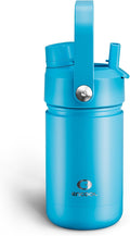 Kids Insulated Water Bottle with Straw - 12oz Stainless Steel Water Bottle with Dual Spouts, Leak-Proof, BPA-Free, Double Wall Vacuum Keeps Cold for 24 Hours for Sports, Travel, School (Azure Blue)